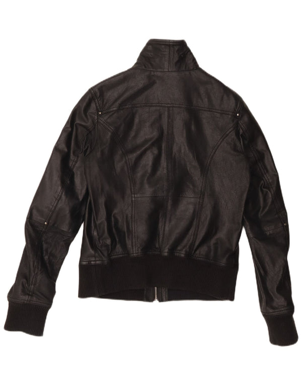 Jachetă de piele crop BERSHKA pentru femei UK 14, mare, neagră