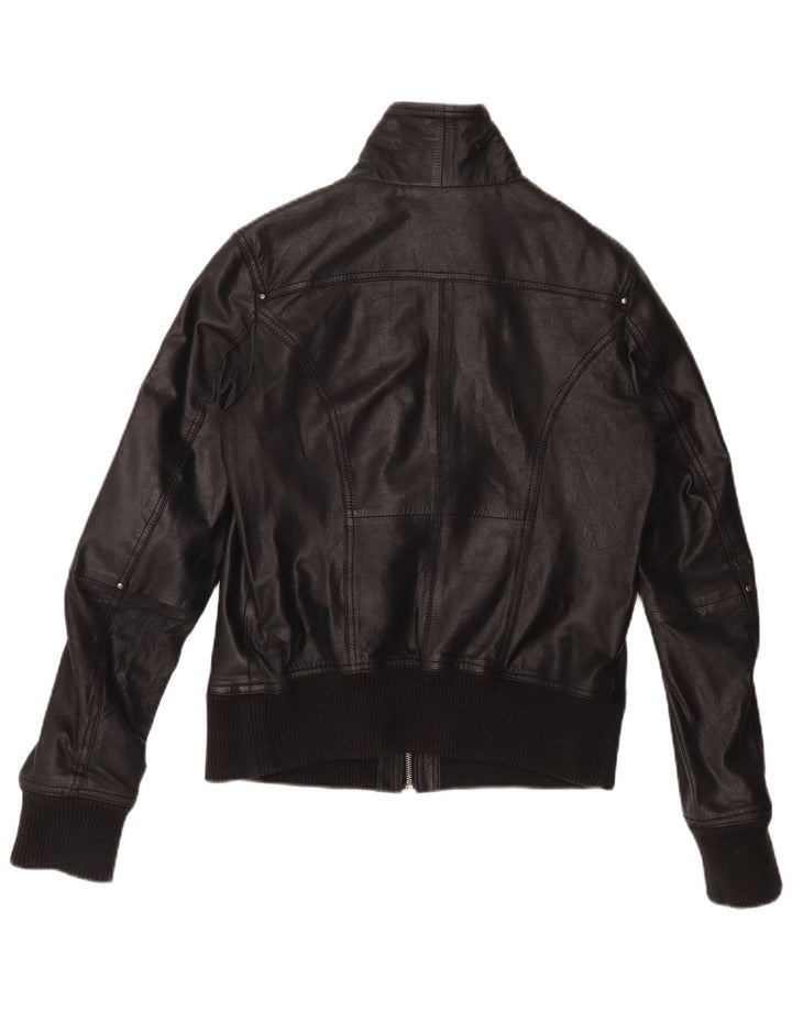 Jachetă de piele crop BERSHKA pentru femei UK 14, mare, neagră