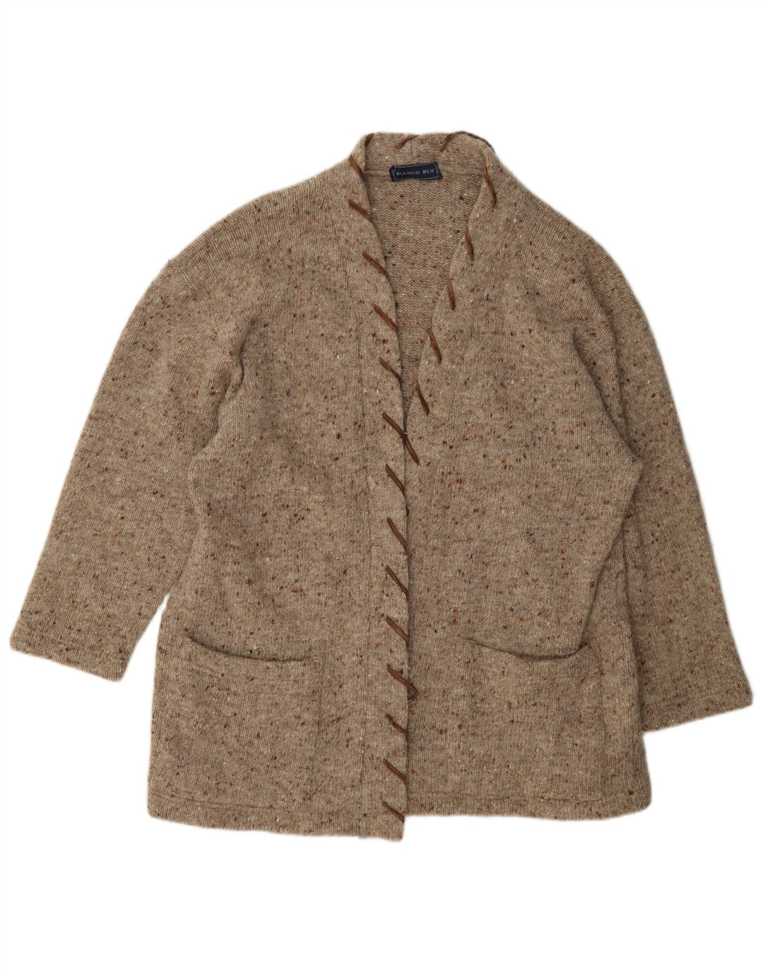 Pulover cardigan deschis pentru femei Bianco Blu UK 14 Lână maro medie pete