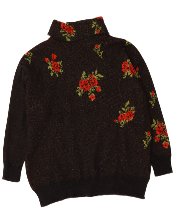 Pulover pentru femei Shein Curve cu gât rulat, UK 18 XL, poliester floral negru