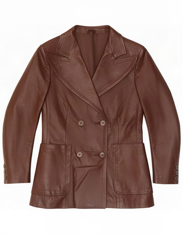 Vintage Womens Double Breasted Leather Blazer Jacket IT 44 Medium Brown