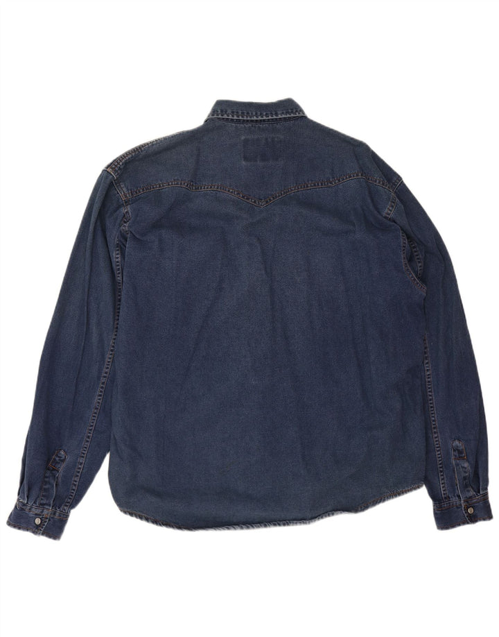 Cămașă din denim vintage pentru bărbați, bumbac albastru mediu