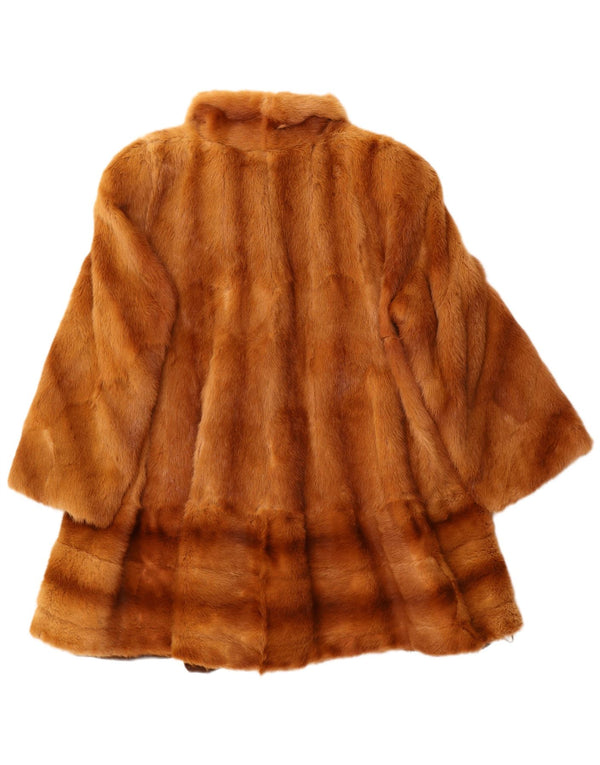 Palton de blană vintage pentru femei, cu tăietură largi, UK 14, mare, maro, cu dungi