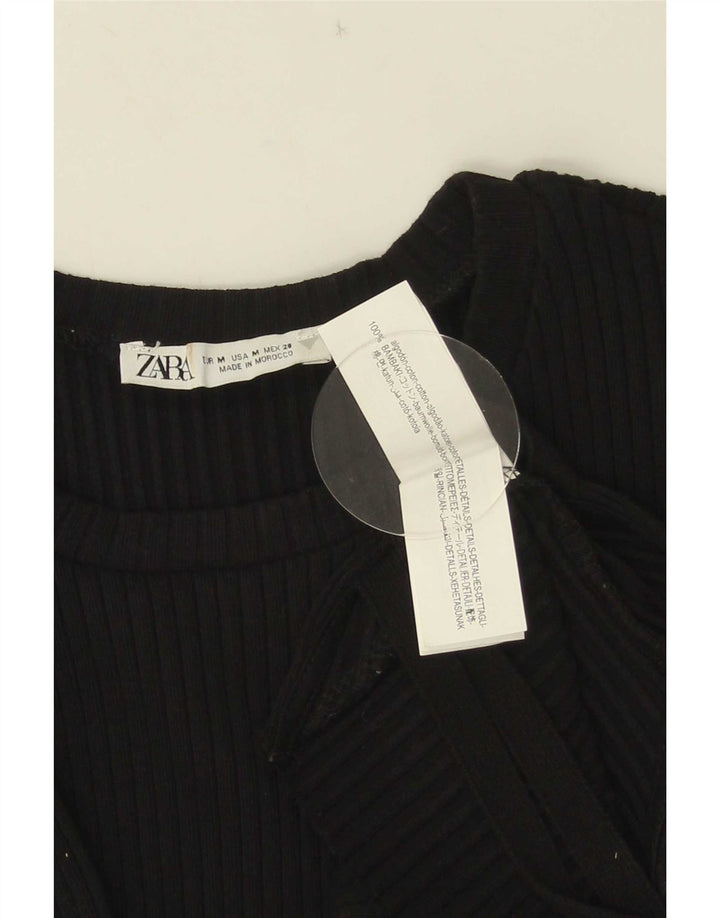 Crop Top fără mâneci pentru femei Zara UK 12, bumbac mediu negru