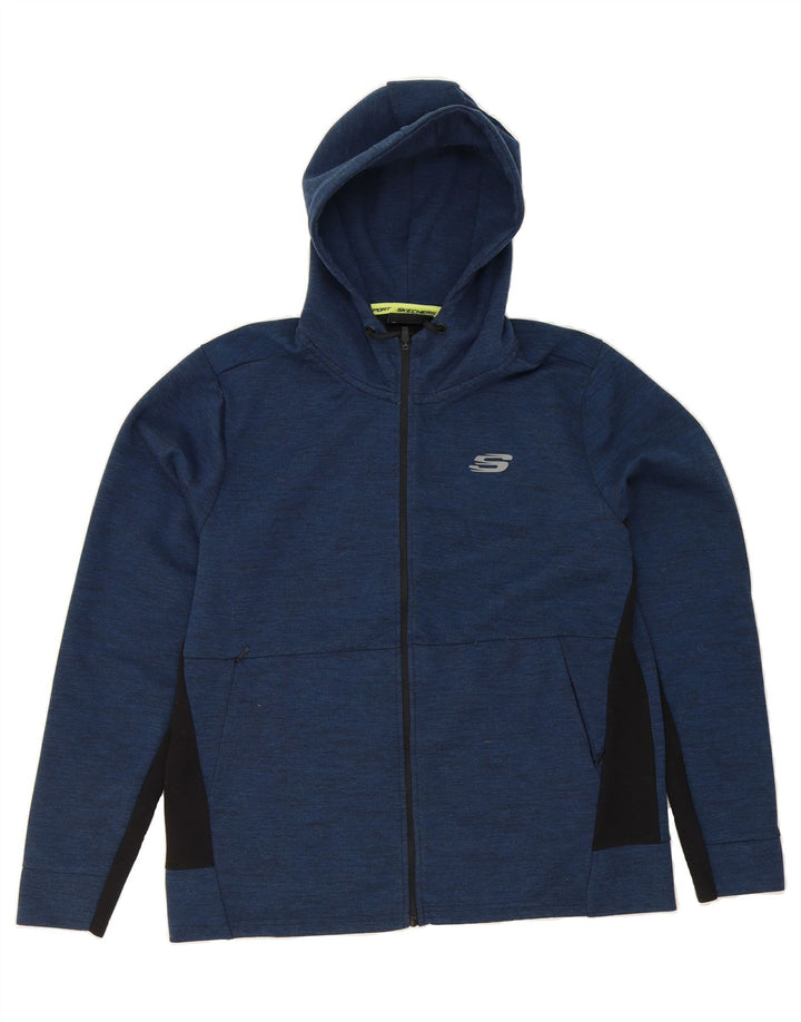 SKECHERS Mens Zip Hoodie Sweater Large Navy Blue Colourblock Polyester Vintage Skechers and Second-Hand Skechers from Messina Hembry 