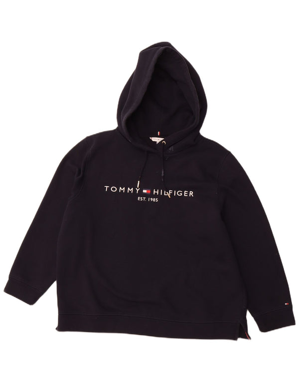 TOMMY HILFIGER Pulover cu glugă cu grafic pentru femei UK 22 3XL Bumbac bleumarin