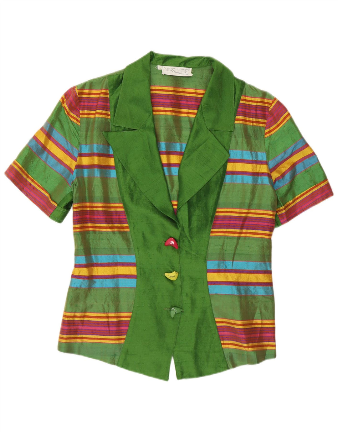 VINTAGE Top cardigan cu mânecă scurtă pentru femei UK 12 Medium Green Dunge Retro