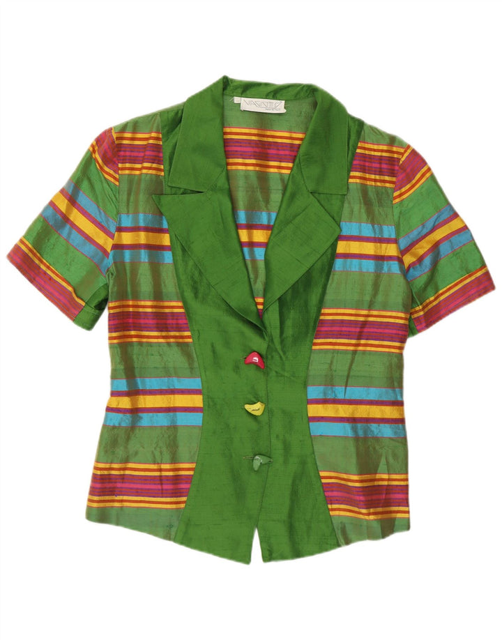 VINTAGE Top cardigan cu mânecă scurtă pentru femei UK 12 Medium Green Dunge Retro