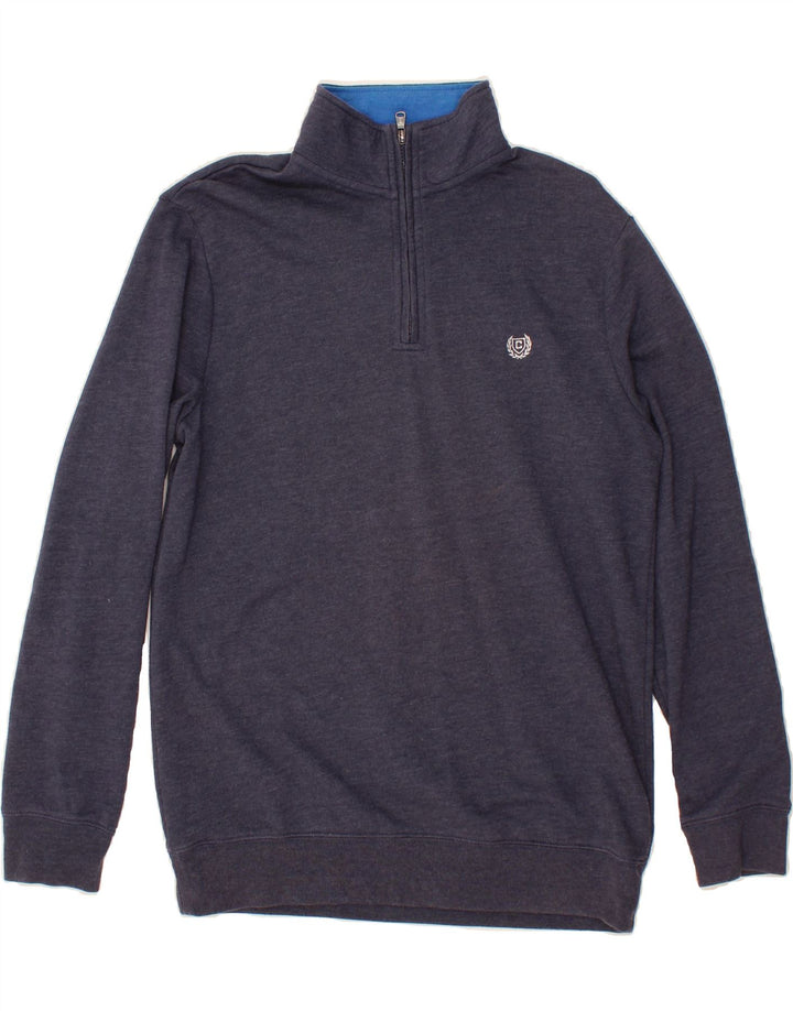 CHAPS Mens Zip Neck Sweatshirt Jumper Medium Navy Blue Cotton Vintage Chaps and Second-Hand Chaps from Messina Hembry 