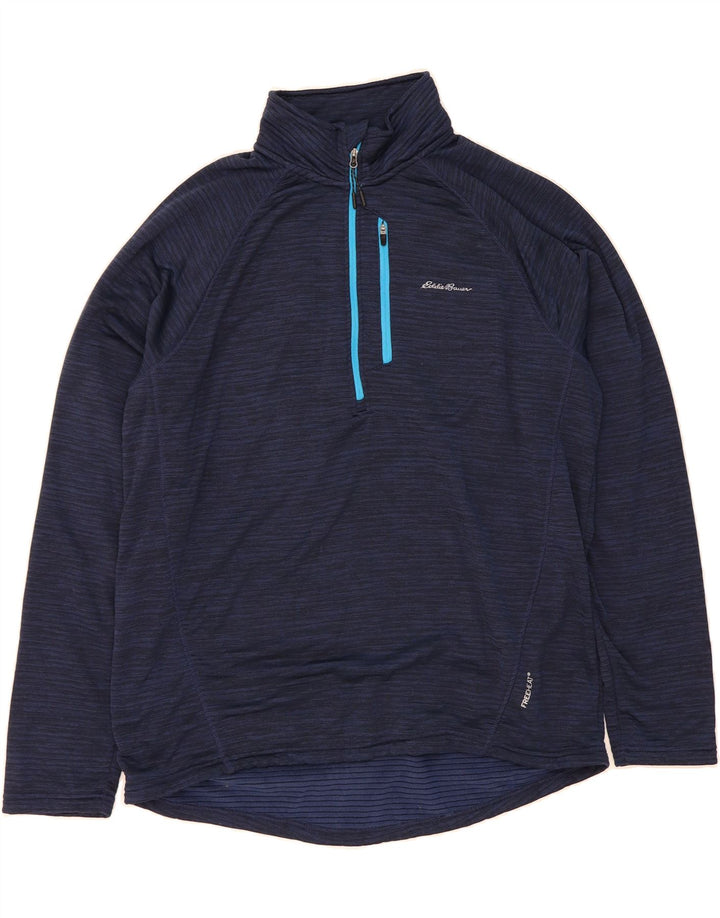 EDDIE BAUER Mens Zip Neck Pullover Tracksuit Top Large Navy Blue Striped Vintage Eddie Bauer and Second-Hand Eddie Bauer from Messina Hembry 