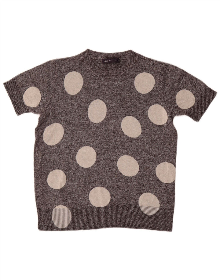 Pulover pentru femei Marks & Spencer cu decolteu rotund UK 8 mic, gri cu buline