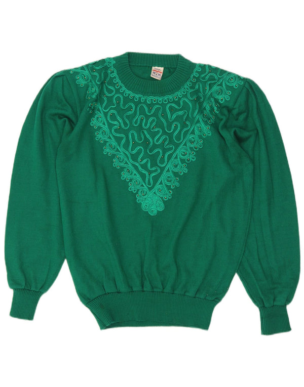 Pulover vintage pentru femei cu decolteu triplu UK 16 mare verde