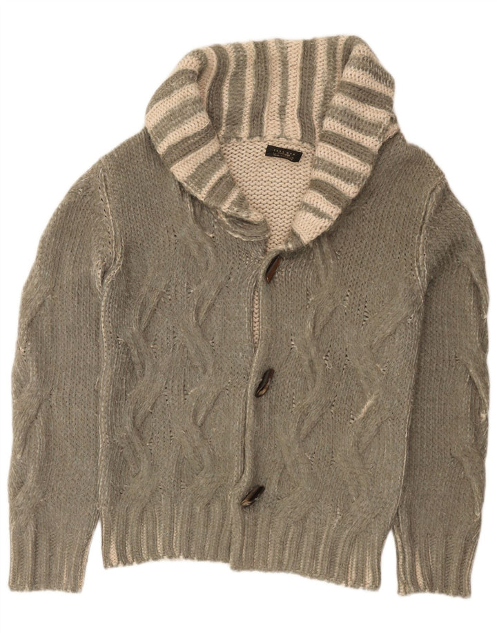 Pulover cardigan pentru bărbați Zara, mediu kaki, cu dungi acrilice