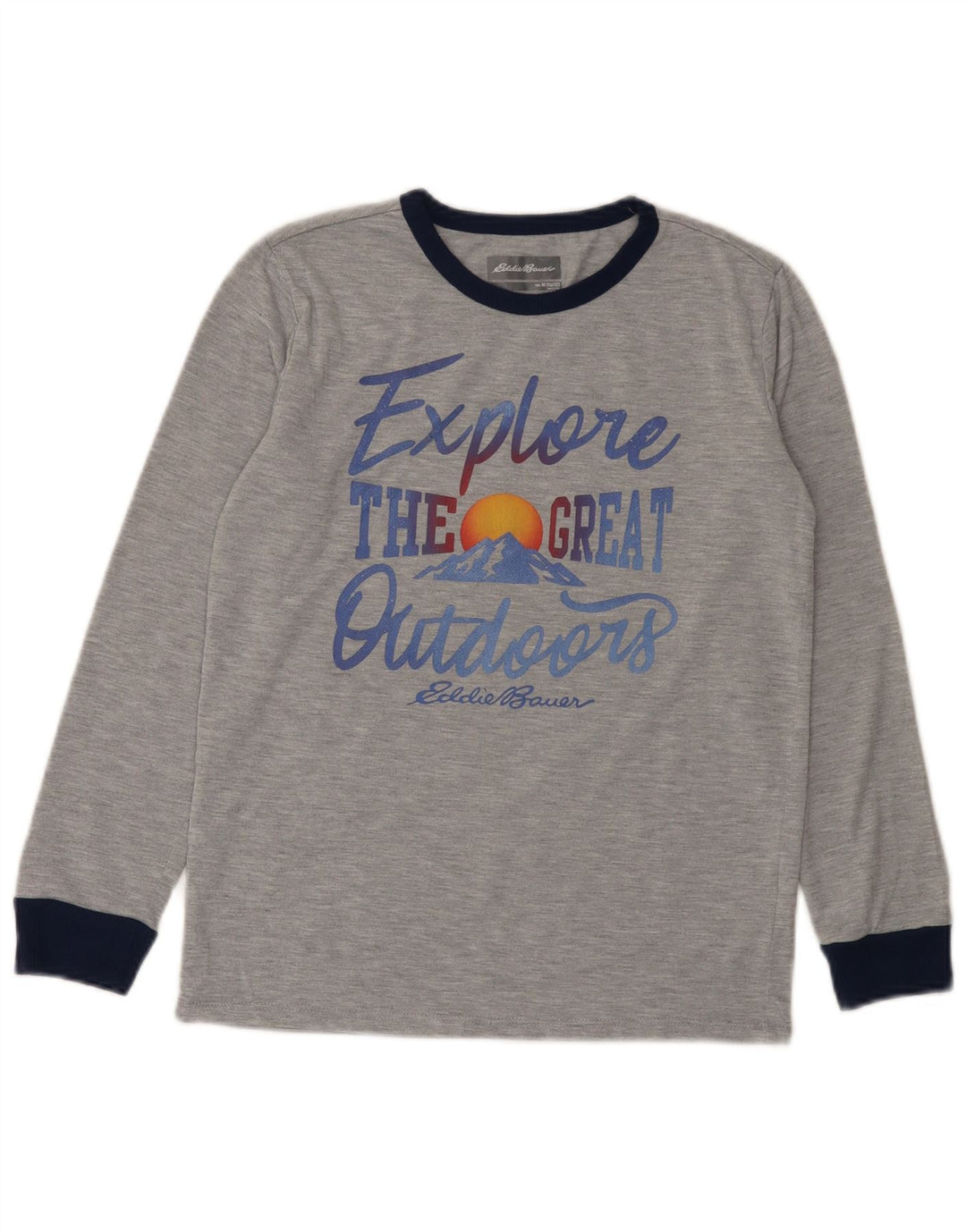 Eddie Bauer Top grafic pentru băieți cu mânecă lungă, 10-11 ani, gri mediu cu pete