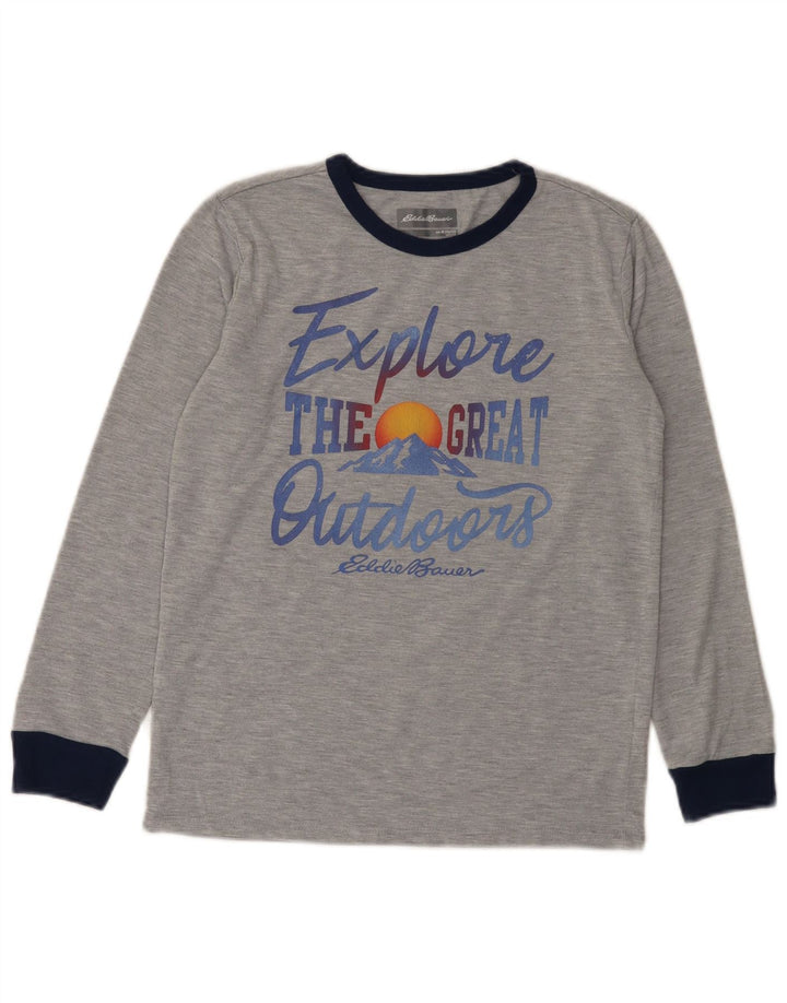 Eddie Bauer Top grafic pentru băieți cu mânecă lungă, 10-11 ani, gri mediu cu pete
