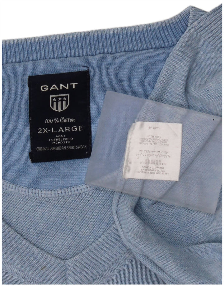 Pulover cu decolteu în V Gant pentru bărbați, bumbac albastru 2XL