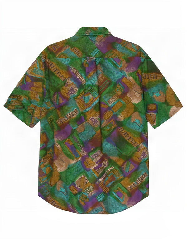 West Coast Mens Graphic Short Sleeve Shirt XL Green Patchwork Viscose
