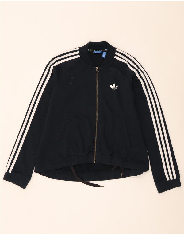 Jachetă de top pentru trening grafic Adidas pentru femei UK 8, bumbac negru mic