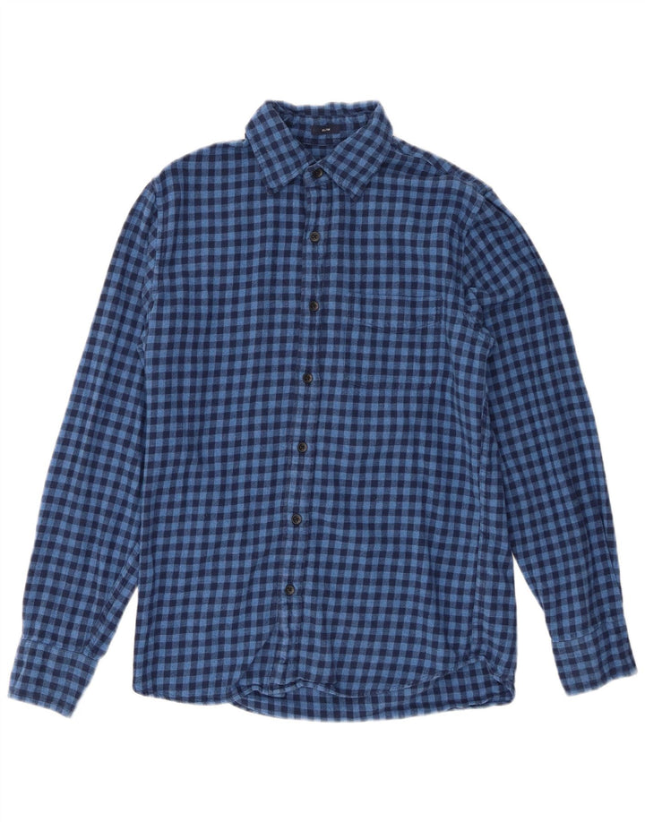 Cămașă de flanel pentru bărbați J. Crew, de culoare mică, albastră, din bumbac