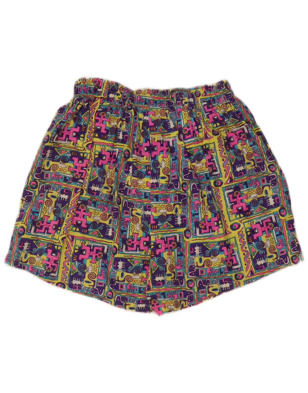 Pantaloni scurti vintage pentru femei cu talie înaltă, mici W27, bumbac mozaic multicolor
