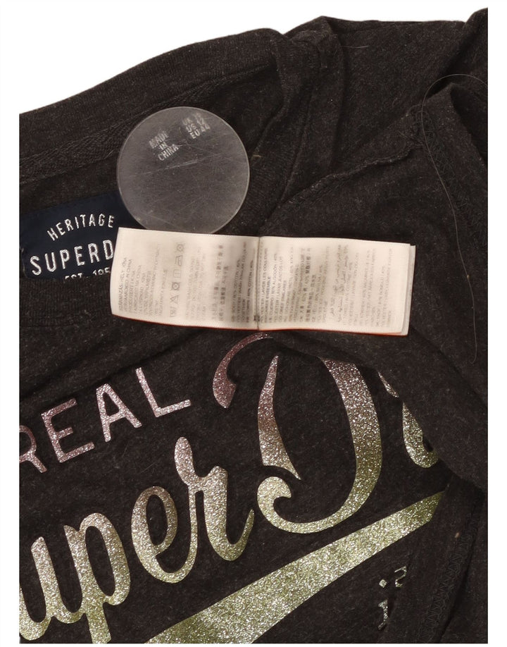 Tricou grafic SUPERDRY pentru femei Top UK 16 mare, gri bumbac cu pete