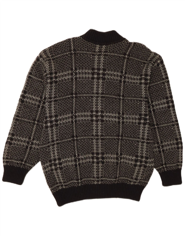 Pulover Cardigan Vintage pentru bărbați IT 52 Lână mare neagră cu carouri