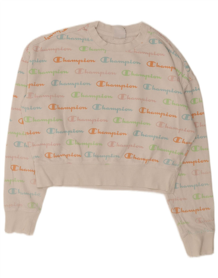 Pulover pentru femei Champion cu grafic crop, alb mediu, UK 14