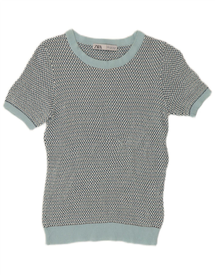 Pulover cu decolteu scurt pentru femei Zara UK 12 Medium Green Spotted