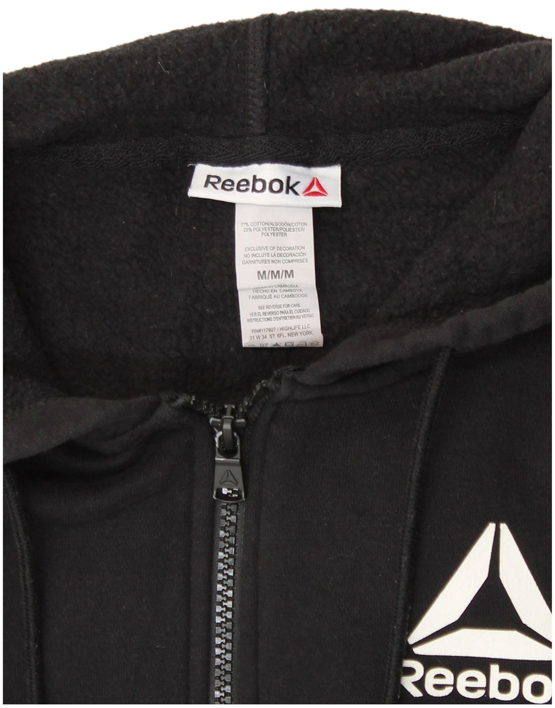 Pulover REEBOK pentru femei, cu fermoar, UK 14, bumbac mediu negru