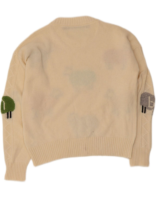 Pulover Benetton pentru femei cu decolteu rotund UK 10 mic bej cu imprimeu animal