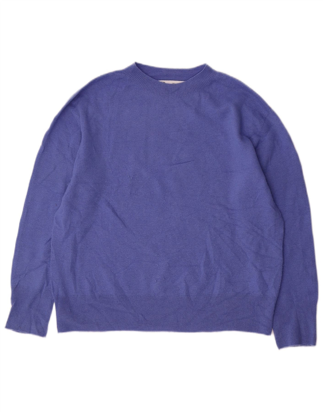 Pulover supradimensionat pentru femei Zara, cu gât crew, UK 10, lână albastră mică