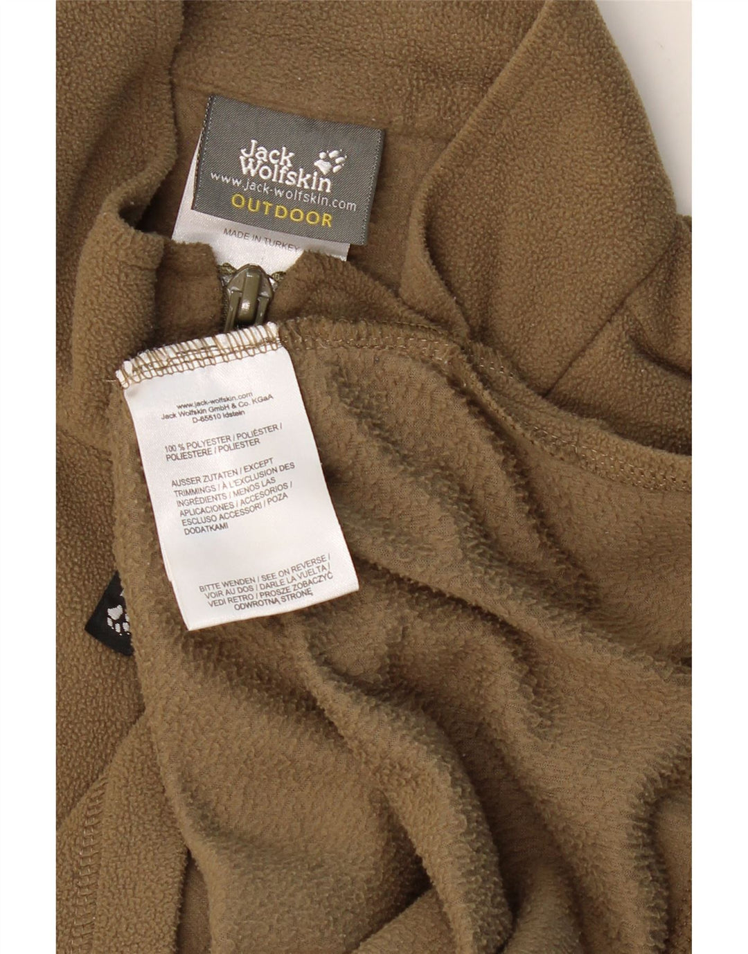 JACK WOLFSKIN Pulover pentru bărbați, cu fermoar și gât, din lână UK 40/42, mare, kaki, poliester