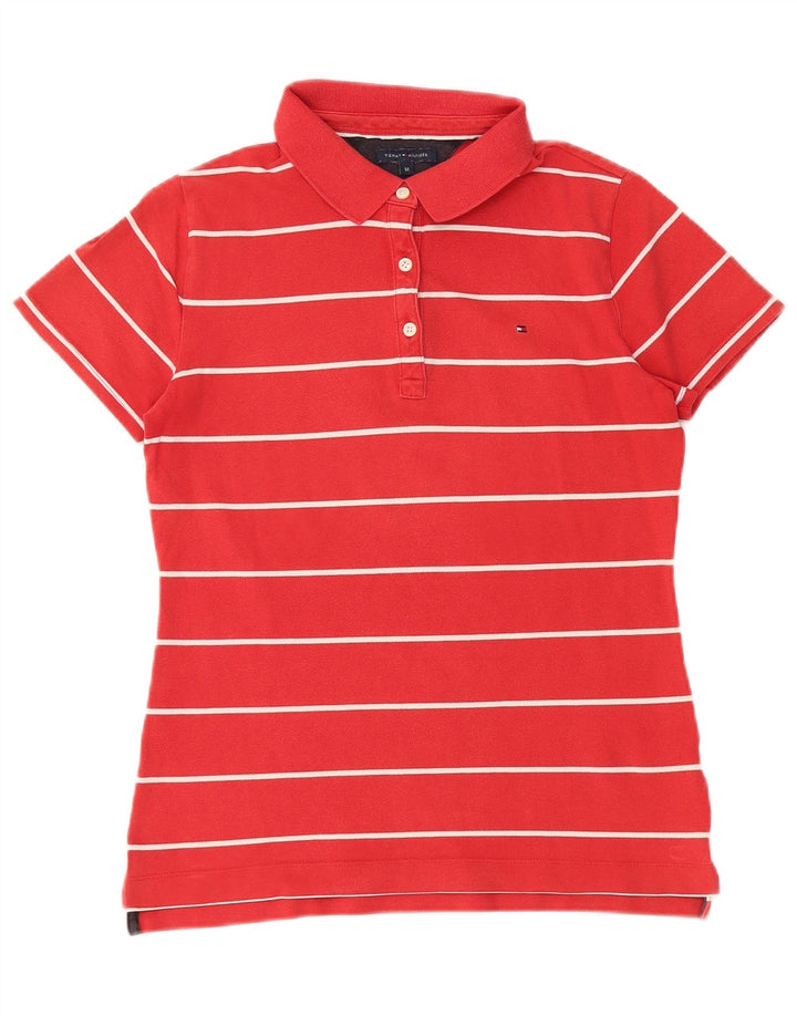 TOMMY HILFIGER Tricou polo pentru femei UK 12 Bumbac cu dungi roșii medii