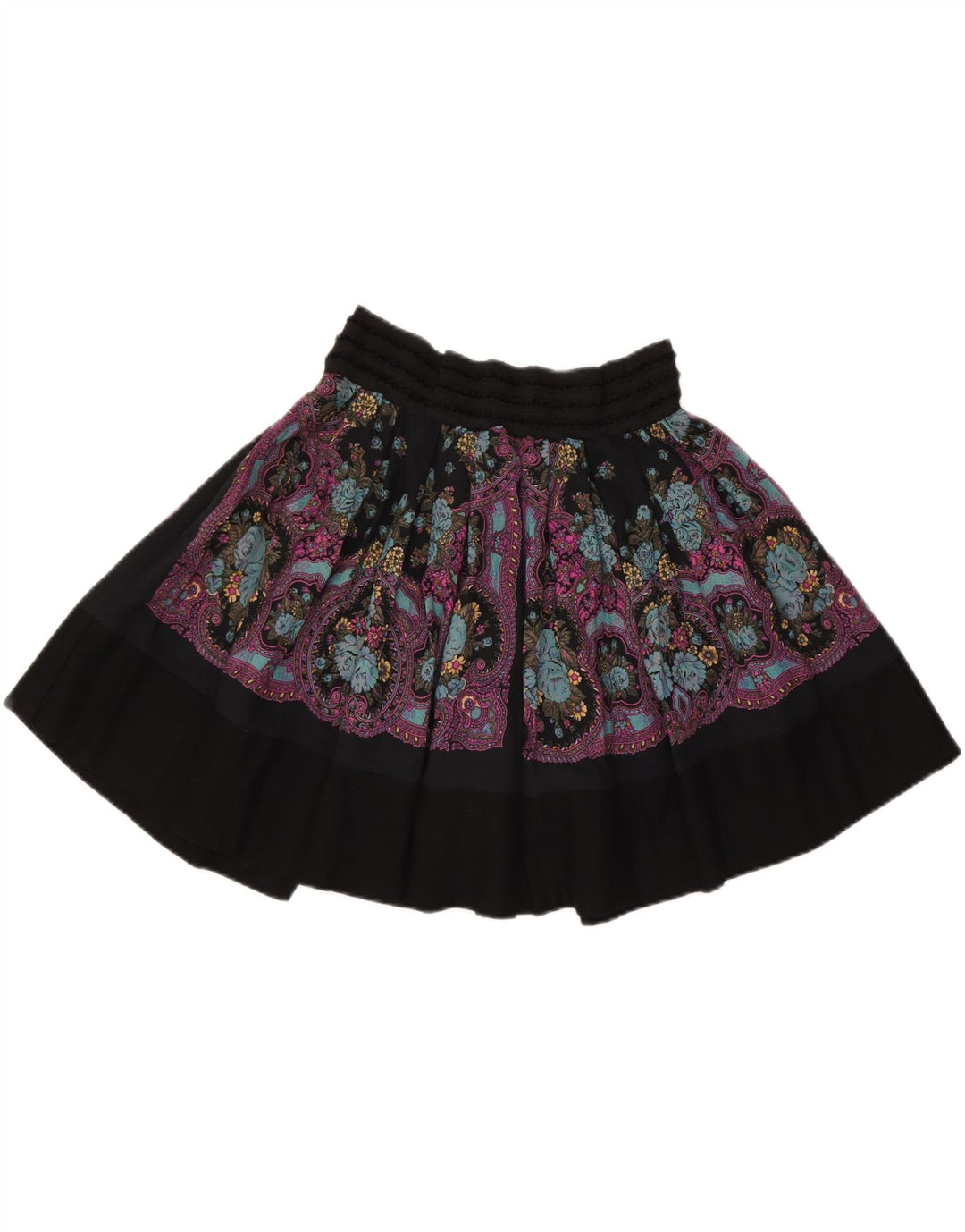 VINTAGE Womens Mini Skirt W32 Large Black Floral Wool