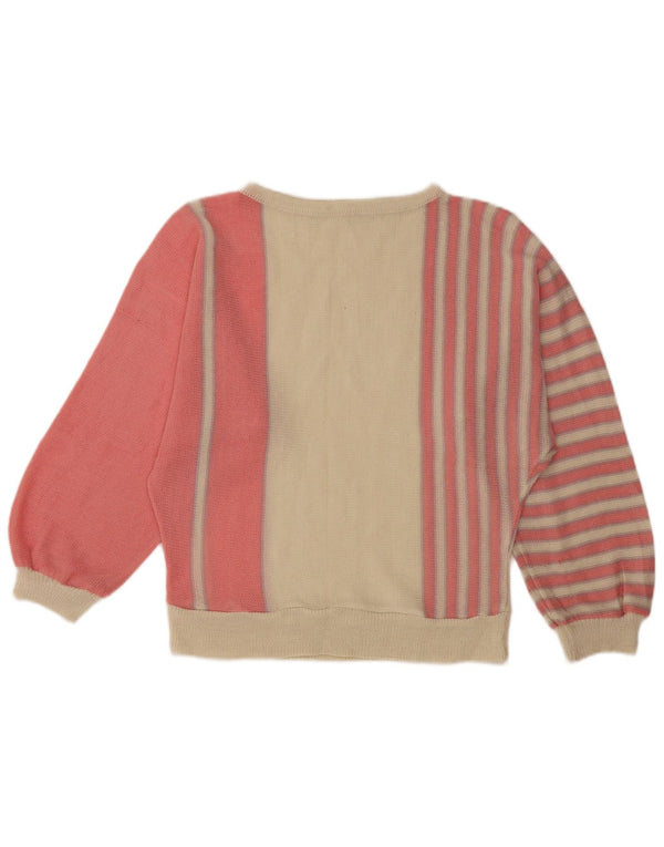 Pulover VINTAGE pentru femei cu decolteu barcă UK 14 Roz mediu Colorblock