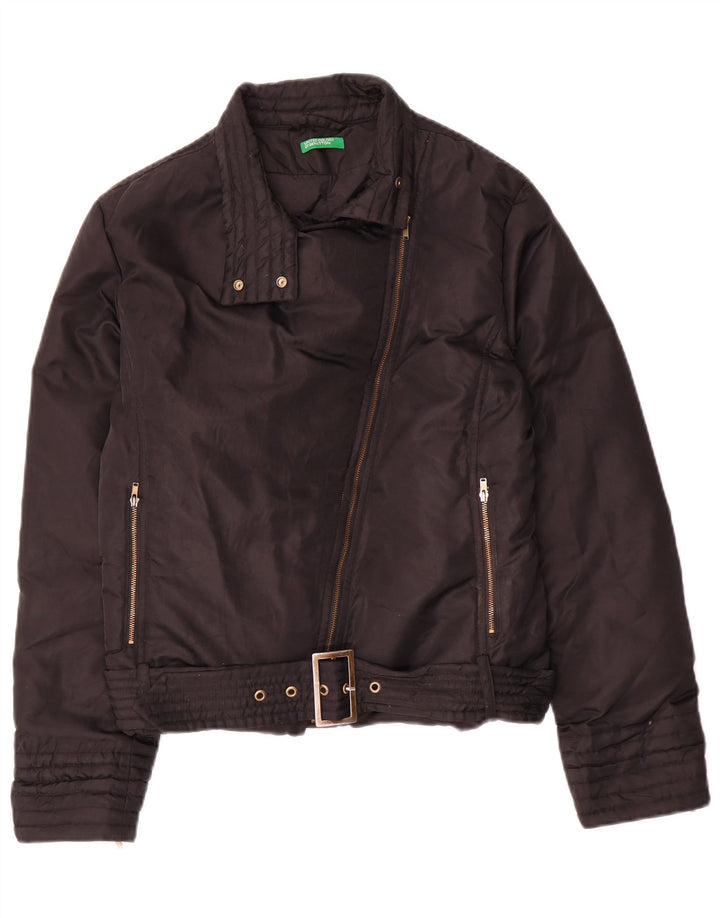 Jachetă motociclistă Benetton pentru femei, supradimensionată, căptușită, UK 10, nailon mic, negru