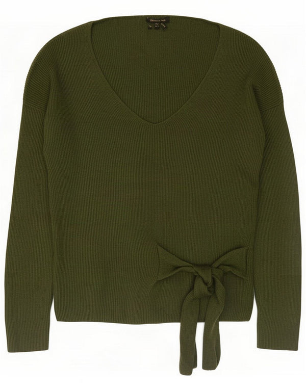 Massimo Dutti Pulover cu decolteu în V pentru femei UK 16 Large Green Wool