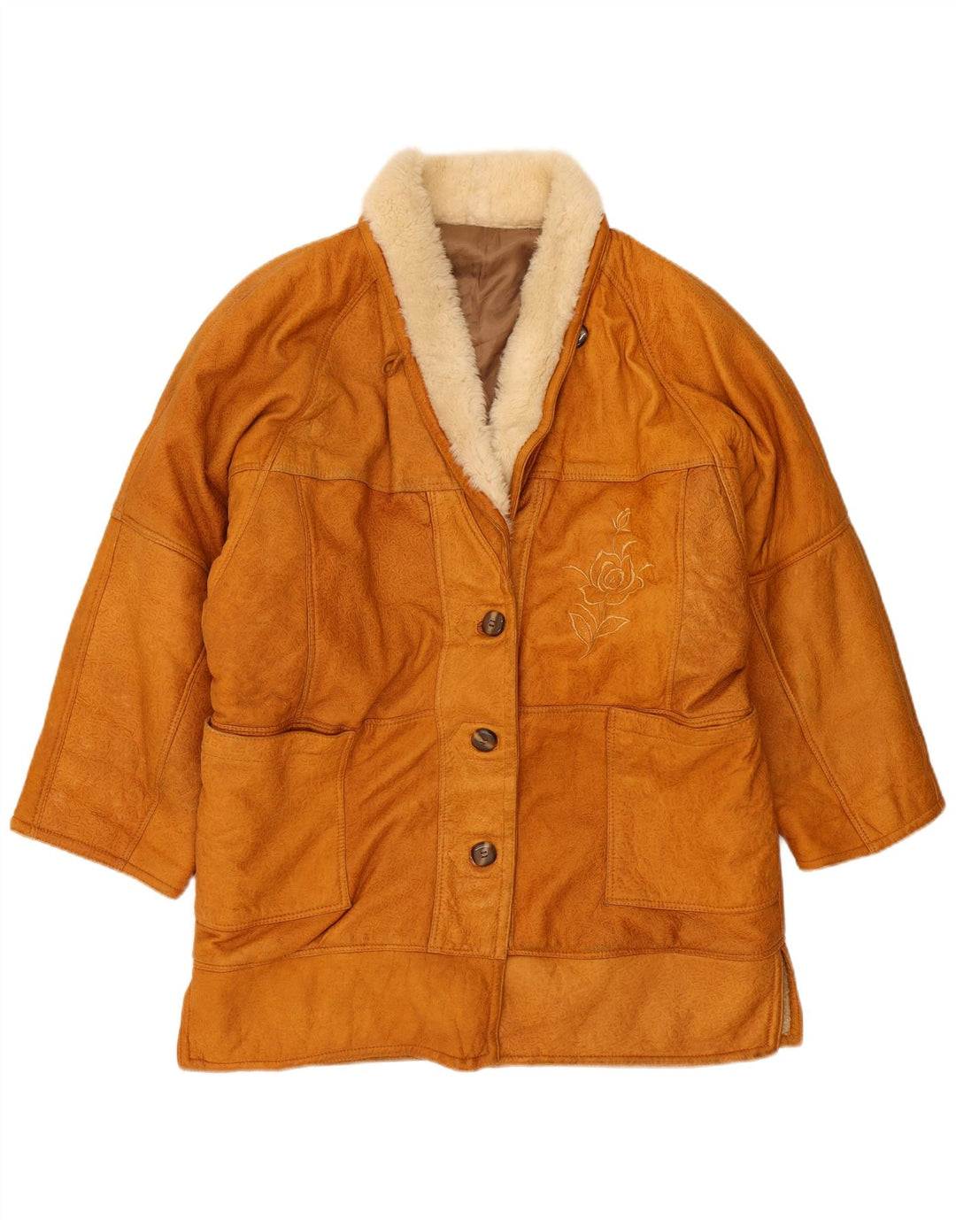 Palton supradimensionat din shearling vintage pentru femei UK 14 Bej mediu