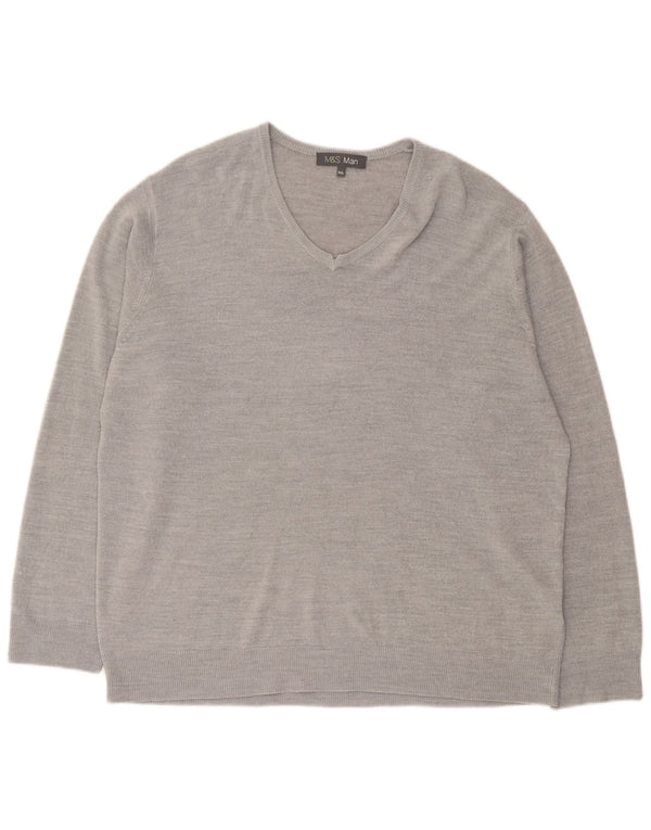 Pulover pentru bărbați Marks & Spencer, cu decolteu în V, 2XL, gri acrilic