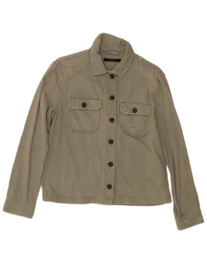 Jachetă bomber învechită pentru femei All Saints UK 14 Medium Khaki Chevron