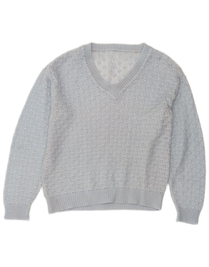 Pulover vintage pentru femei cu decolteu în V UK 14 Medium Blue
