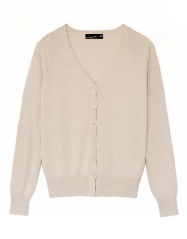 Pulover cardigan pentru femei Zara UK 12, bumbac alb mediu