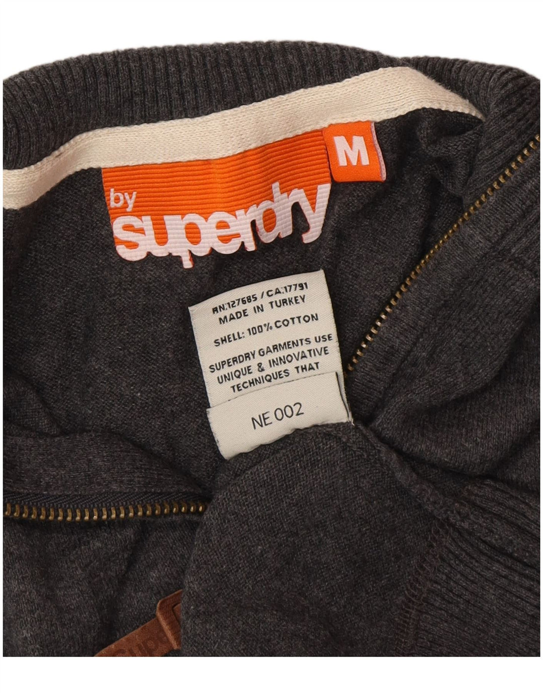 Pulover Superdry pentru bărbați, cu fermoar și gât, bumbac, gri mediu