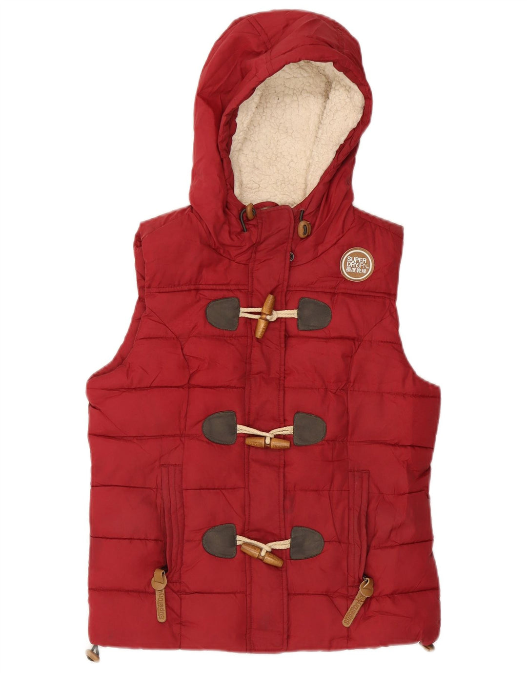 SUPERDRY Gilet căptușit cu glugă pentru femei UK 10 Poliester roșu mic