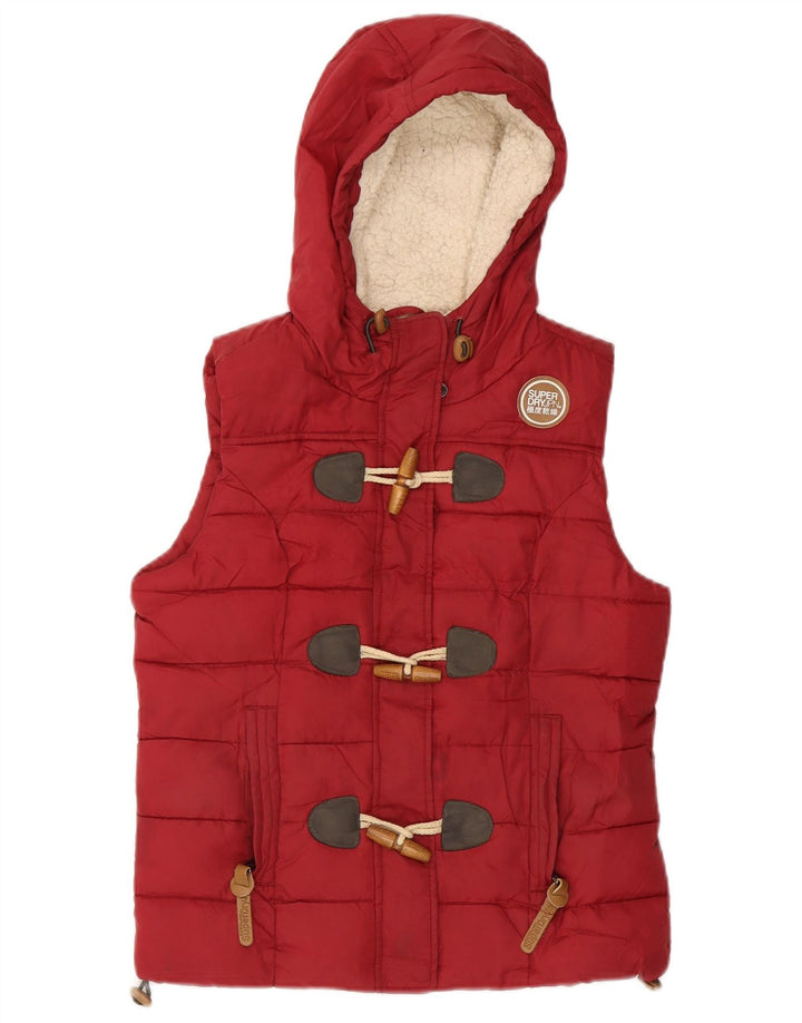 SUPERDRY Gilet căptușit cu glugă pentru femei UK 10 Poliester roșu mic