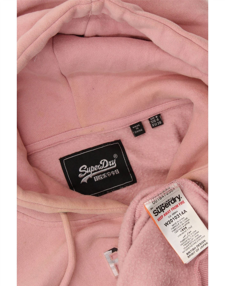 SUPERDRY Pulover cu glugă cu grafic pentru femei UK 8 mic bumbac roz