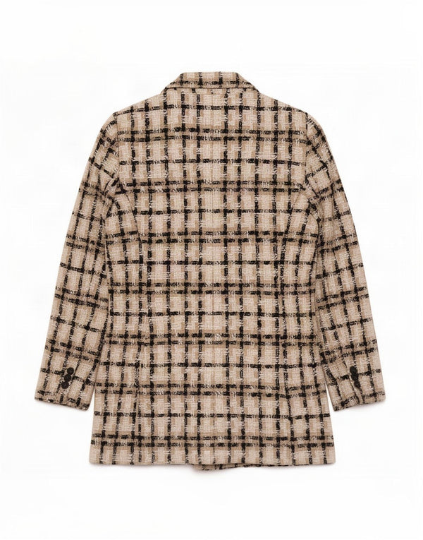 Jachetă Blazer pentru femei Zara, cu două piept, UK 12 Medium Beige Check Acrylic