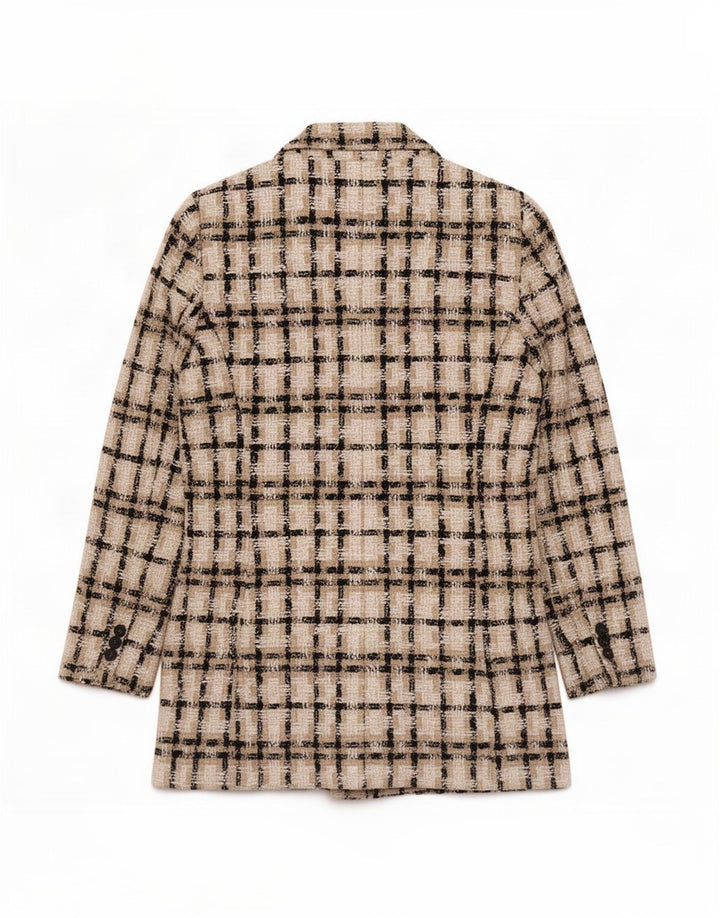 Jachetă Blazer pentru femei Zara, cu două piept, UK 12 Medium Beige Check Acrylic