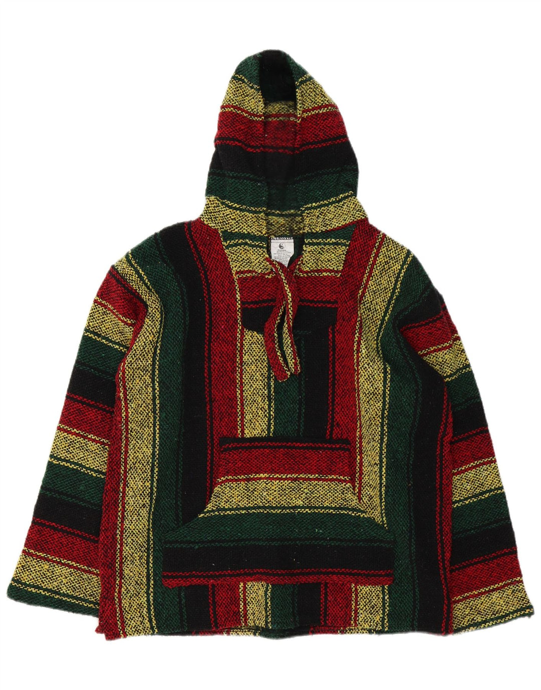 Pulover vintage pentru bărbați mexican cu glugă, cu dungi medii, multicolore
