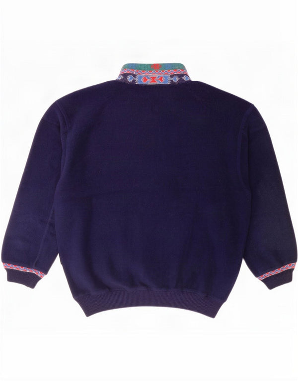 Silvy Pulover pentru bărbați, cu gât, cu nasturi, fleece, mare, albastru bleumarin, bumbac bloc de culoare